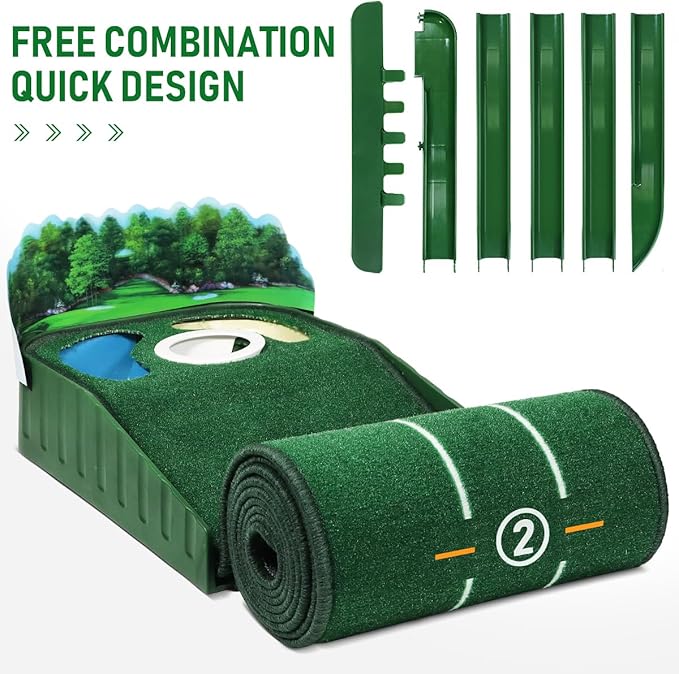 Golf Putting Mat Putting Green Indoor & Outdoor with Ball Return and 3 Holes Improve Accuracy and Speed Durable Wrinkle-Resistant Velvet Crystal Mat Golf Accessories for Men-StrideForce Fitness