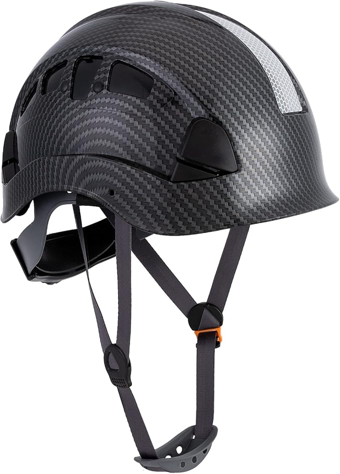 LOHASPRO Hard Hats Construction Safety Helmet ANSI Z89.1 Approved OSHA Hardhat, Vented Carbon Fiber Black Hard Hat with Chin Strap Tree Rescue Arborist Helmet(Black Graphite Pattern)-StrideForce Fitness