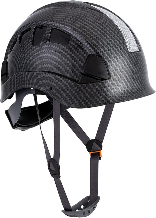 LOHASPRO Hard Hats Construction Safety Helmet ANSI Z89.1 Approved OSHA Hardhat, Vented Carbon Fiber Black Hard Hat with Chin Strap Tree Rescue Arborist Helmet(Black Graphite Pattern)-StrideForce Fitness
