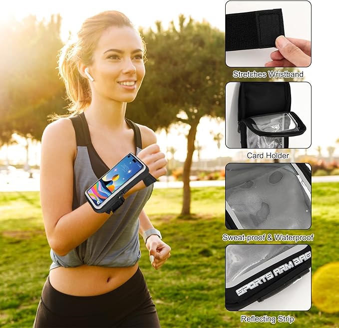 2 Pcs Phone Holder for Running Exercise Phones Armband Waterproof and Breathable Coin Purse Adjustable with Touch Screen Function Outdoor Cycling Use Suitable Sizes Under 6.8 Inches-StrideForce Fitness