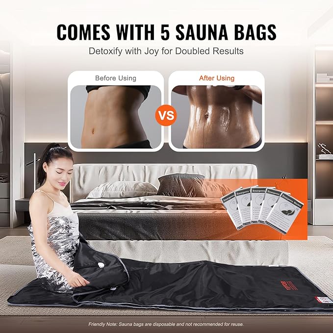 VEVOR Sauna Blanket, Portable Far Infrared Sauna for Home, Oxford Sauna Bag w/Arm Holes & Carbon Fiber Heating, 1-6 Level Adjustable Temp 95-176℉, 5-60 Minutes Timer, 71 x 31 in-StrideForce Fitness