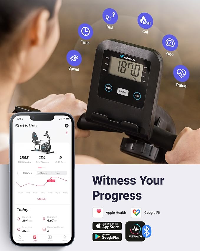 MERACH Recumbent Exercise Bike for Home with Smart Bluetooth and Exclusive App Connectivity, LCD, Heart Rate Handle, Magnetic Recumbent Bikes S08/S23-StrideForce Fitness