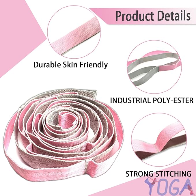 Stretching Strap Yoga Strap with Loops, Stretch Straps for Physical Therapy, Non-Elastic Exercise Strap for Pilates, Dance and Gymnastics with Workout Guide-StrideForce Fitness