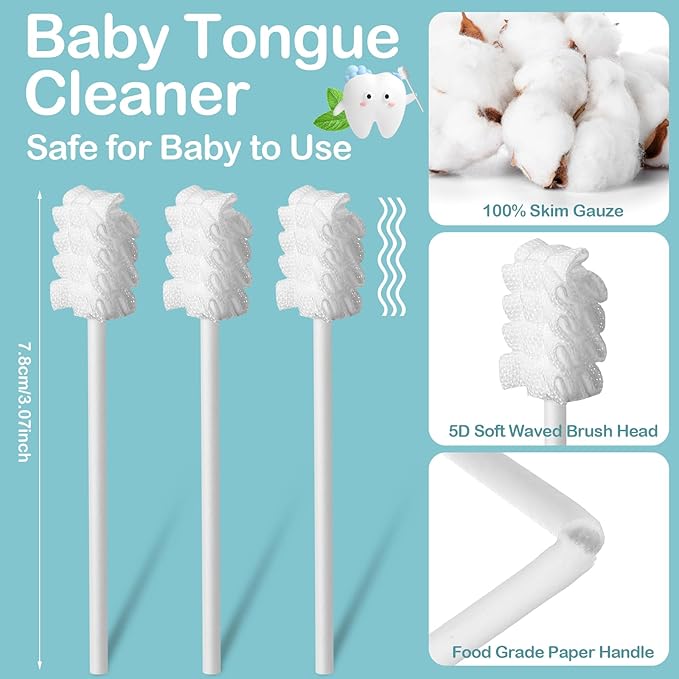 200 Pieces Baby Tongue Cleaner Disposable Infant Oral Cleaner with 4 Pieces Finger Toothbrush Soft Gauze Baby Mouth Newborn for Tooth Mouth Gum Dental Care(Blue)