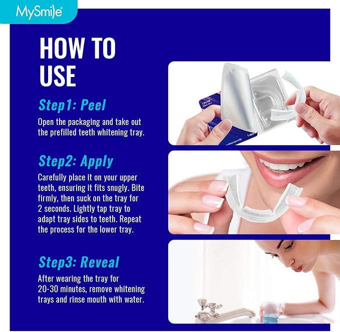 MySmile 7 Treatments Prefilled Teeth Whitening Trays Kit with 12% Hydrogen Peroxide Whiter Gel for Sensitive Tooth, Fast-Result Vegan Teeth Whitener Tooth Stain Remover, Mint Flavor