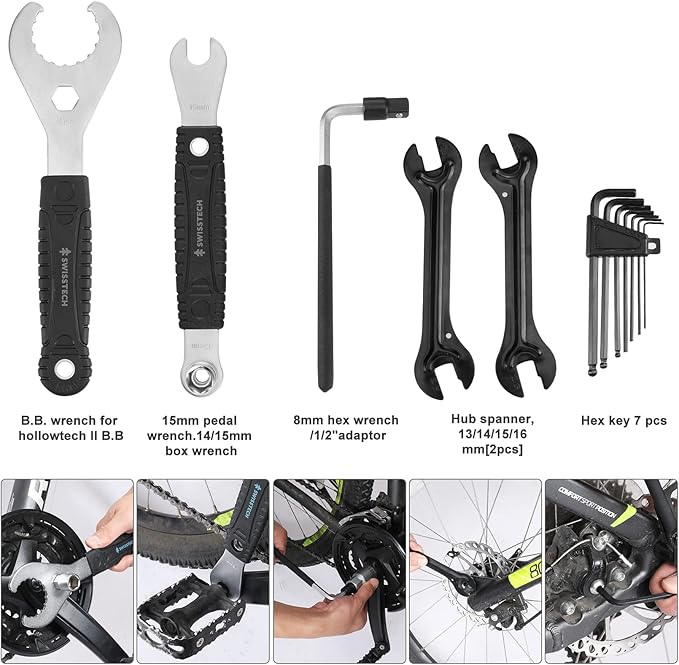 Swiss+Tech 30 Piece Bike Repair Tool Kit, Bicycle Maintenance Tool Set with Storage Case, Bike Accessories for Mountain/Road/Park Bike-StrideForce Fitness
