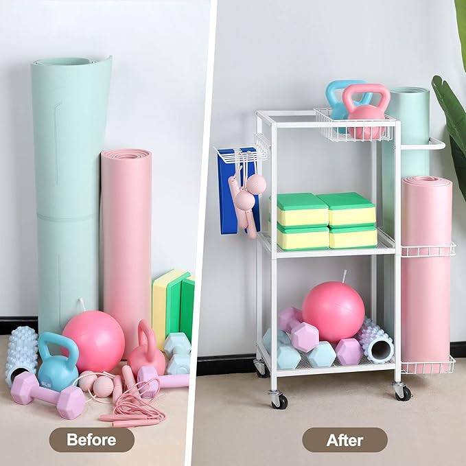 Weight Rack Stand Small Gym Rack Yoga Rack Workout Equipment Storage Cart for Weights, Dumbbells, Yoga Mats, Kettlebells, Foam Rollers, and Resistance Bands-StrideForce Fitness