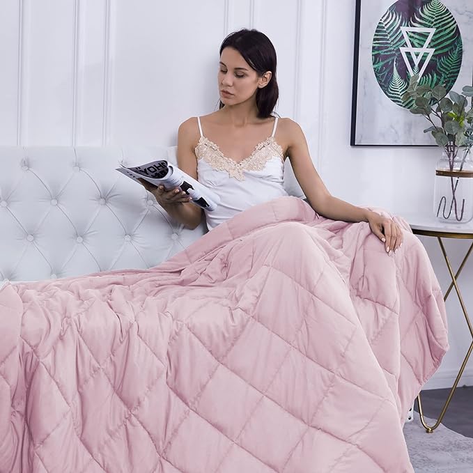 L'AGRATY Weighted Blanket - 48"x72" 15lbs Cooling Breathable Heavy Blanket Microfiber Material with Glass Beads for Adult All-Season Summer Fall Winter Soft Thick Comfort-StrideForce Fitness