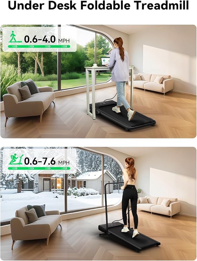 Walking Pad Treadmill, 12% 5-Level Auto Incline, 2-in-1 Under Desk Foldable w/Remote Control, 12 HIIT Mode, 265 Lbs, 7.6 MPH Max, Portable Treadmill for Office Home, No Tablet Stand-StrideForce Fitness