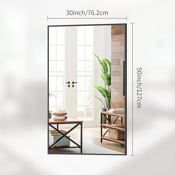 Black Bathroom Mirror for Wall, 30x50 Inch Rectangle Mirrors with Metal Frame, Modern Vanity Wall Mirror Decor for Entryway Hangs, Bathroom Living Room Horizontal or Vertical-StrideForce Fitness