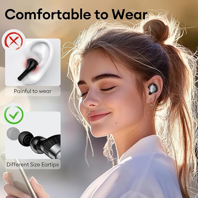 PAXA Wireless Earbuds with Touch Screen Headphones Bluetooth 5.4 Ear Bud IPX4 Light Weight in Ear Earbuds Comfortable Fit Deep Bass Stereo 5 EQ Modes ENC Clear Call for Android/iOS(Black)-StrideForce Fitness
