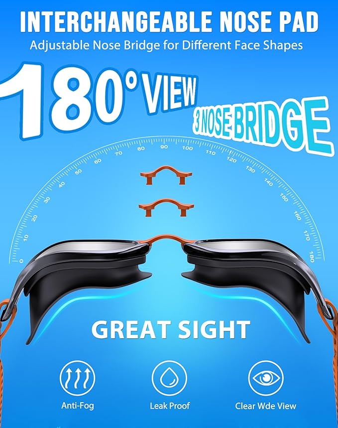Swim Goggles, Unisex Adult Swimming Goggles Anti Fog Anti UV No Leakage Wide View for Men Women Youth-StrideForce Fitness
