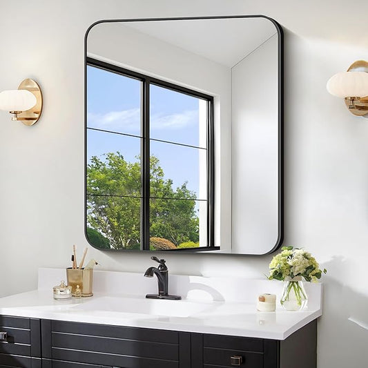 FORBATH Bathroom Mirror 30" x 36", Rectangle Black Bathroom Mirror with Black Aluminum Frame Rounded Corner, Wall Mounted Mirror for Bedroom Entryway Living Room-StrideForce Fitness