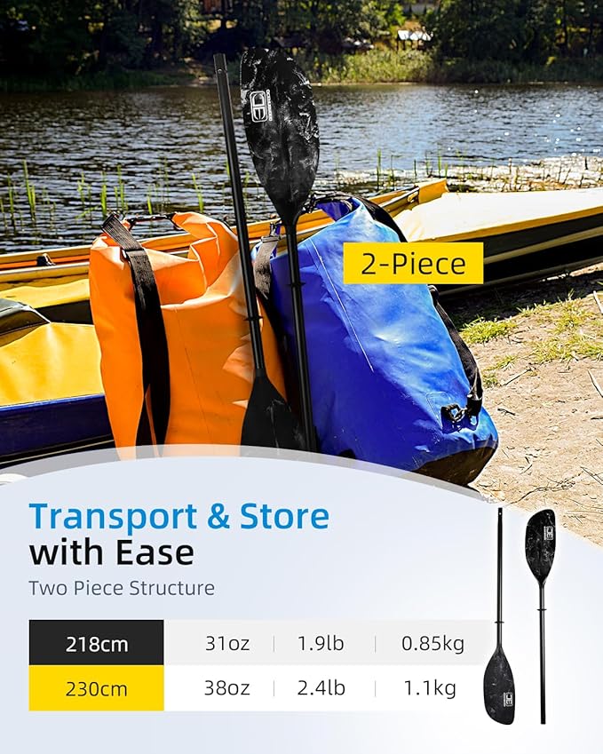 OCEANBROAD Kayak Paddle 86in/218cm, 90.5in/230cm Alloy Shaft 2-Piece Floatable Kayak Oar for Kayaking Canoeing Boating-StrideForce Fitness