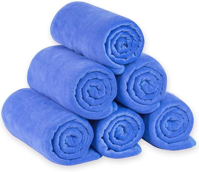 JML Microfiber Bath Towels Set, Large, Absorbent, Soft, Fast Drying, Multipurpose Microfiber Towel for Adult, Beach, Pool, Sport, Yoga, 6 Pack, 27" x 55" - Blue-StrideForce Fitness