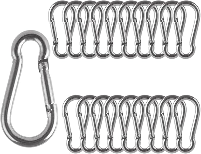MIVIDE 20 Pack M8 x 3-1/8 inch Carabiner Clips Spring Snap Hook, 304 Stainless Steel Heavy Duty Snap Hooks Carabiner Quick Link Clip for Camping Hiking Traveling Outdoor Swing Gym, 500Lbs Capacity-StrideForce Fitness