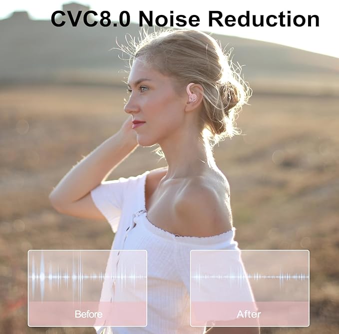 Wireless Earbuds Bluetooth 5.3 Headphones Sports, 48Hrs Playtime Bluetooth Earbuds with CVC 8.0 Mic, 2025 Stereo Bass Over Ear Bud with Earhooks, LED Display, IP7 Waterproof Earphon for Running Rose-StrideForce Fitness