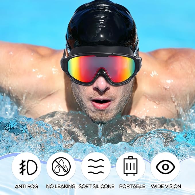Kanayu 6 Pieces Swimming Goggles Wide View No Leaking Anti Fog Adult Swim Goggles with Earplugs Nose Clip for Adult Men Women-StrideForce Fitness