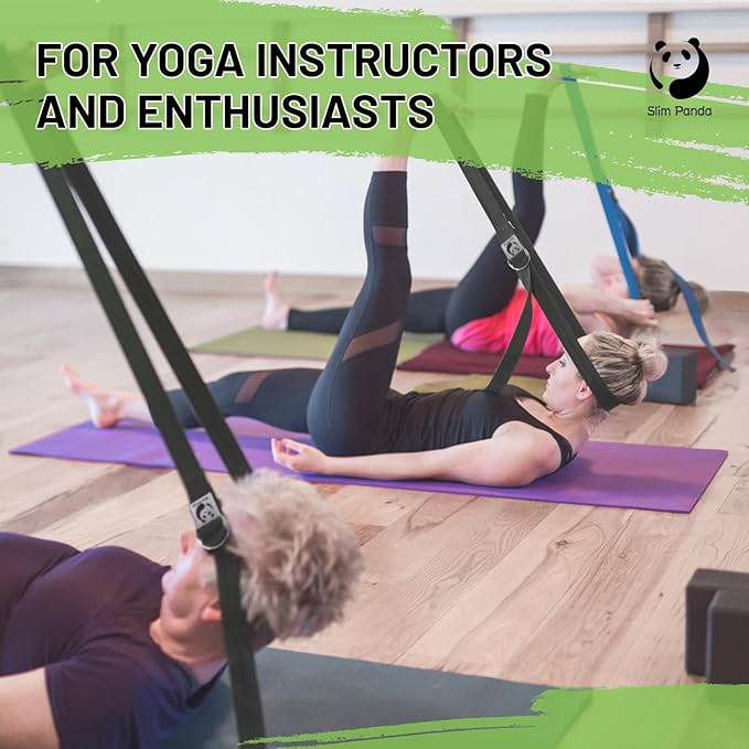 Slim Panda Yoga Strap for Stretching,Cotton Yoga Strap with Adjustable D-Ring Buckle,Non-Elastic Yoga Belt for Pilates,Gym Workouts,Physical Therapy,Improve Flexibility-StrideForce Fitness