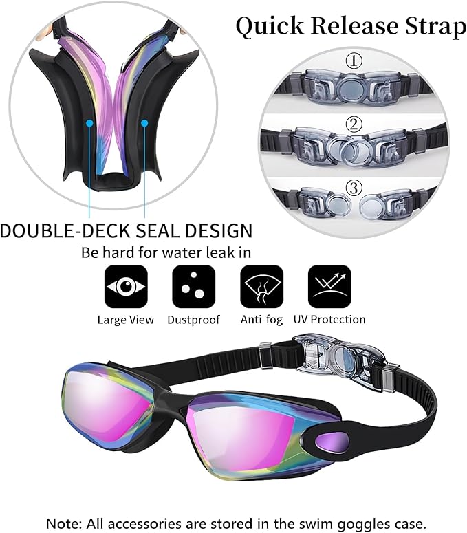 Swim Goggles Swimming Goggles No Leaking with Nose Clip, Earplugs, Swim Cap and Case for Men Women-StrideForce Fitness