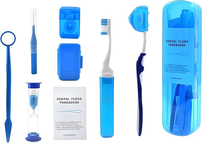 8Pcs Braces Cleaning Kit Portable Orthodontic Oral Care Kit for Teeth Interdental Brush Brace Wax Dental Floss Oral Mirror