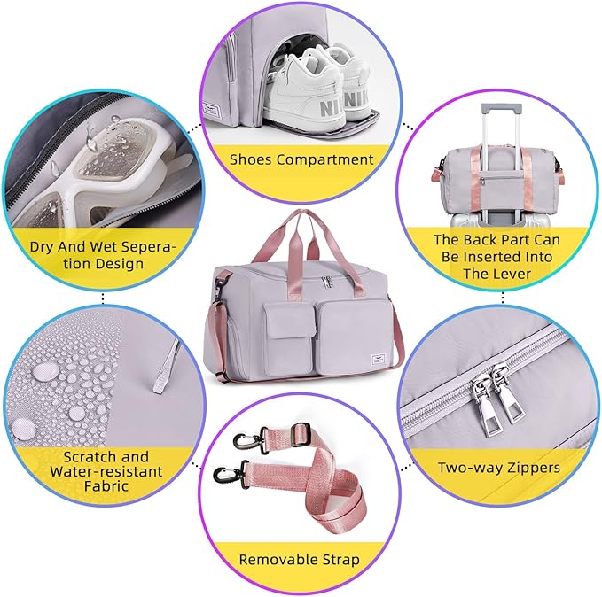 FIORETTO Women's Gym Duffle Bag with Shoes Compartment, 37L Capacity, Ideal for Travel, Gym, Sports, Duffel, Weekender-StrideForce Fitness