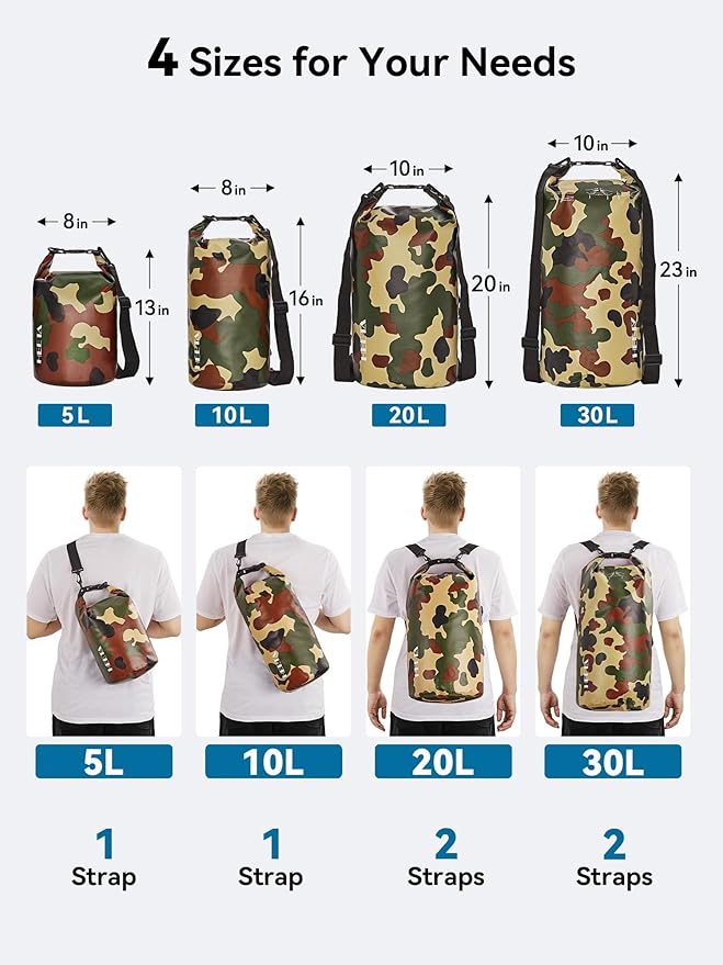 HEETA Waterproof Dry Bag for Women Men(Upgraded Version) 5L/10L/20L/30L/40L Roll Top Lightweight Dry Storage Bag Backpack with Emergency Whistle for Travel, Swimming, Boating, Kayaking, Camping, Beach-StrideForce Fitness