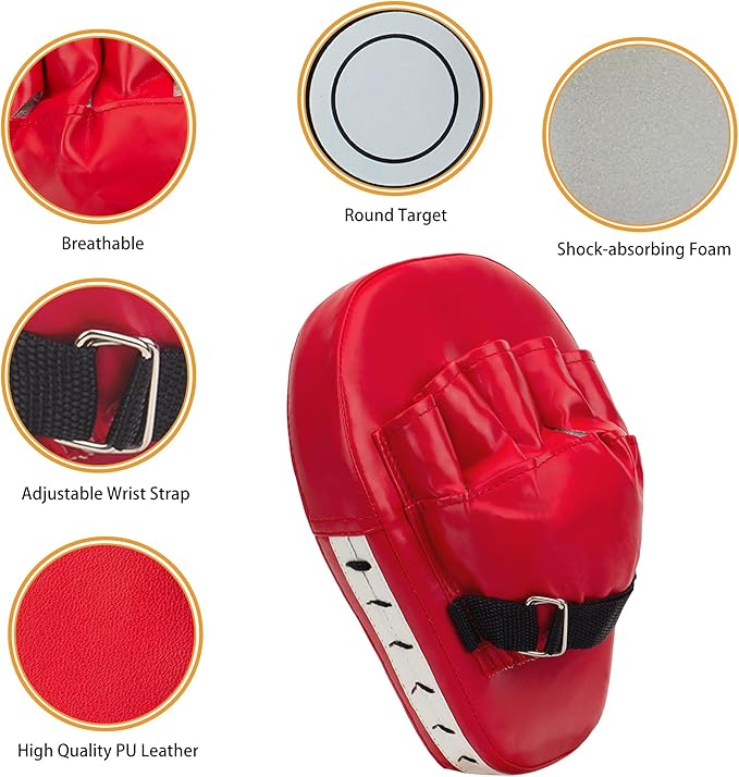 3-in-1 Boxing Pads and Kick Punching Mitts Set, Leather Hand Target Focus Pads, MMA Muay Thai Pads for Kicking Taekwondo Karate Kickboxing, Kids Adults Boxing Training Sparring Gear Equipment-StrideForce Fitness