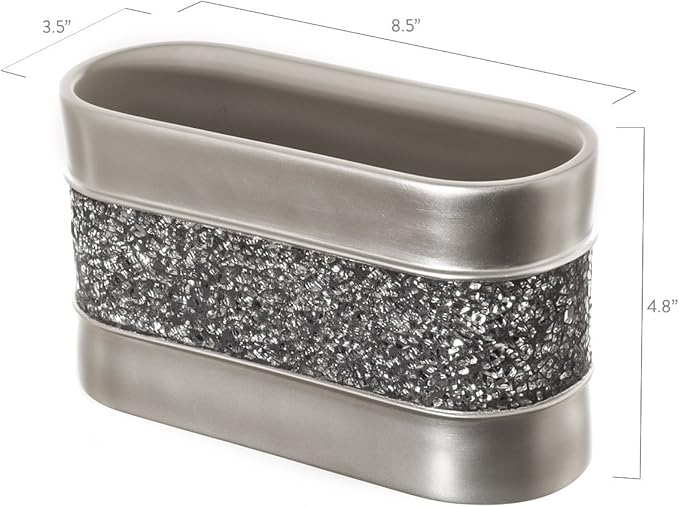 Crackled Glass Silver Toothbrush and Toothpaste Holder for Bathroom - Decorative Bathroom Counter Electric Toothbrush Organizer, 3 Slot, Makeup Brush Holder