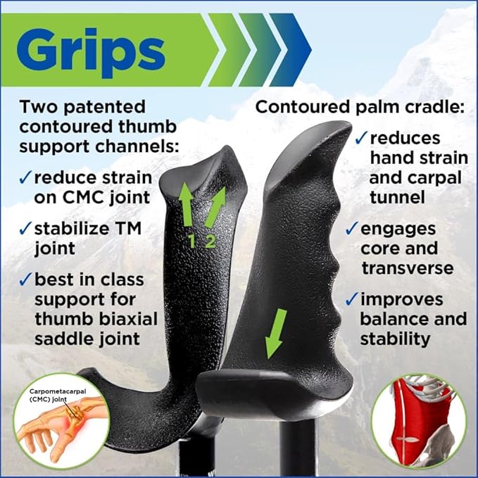 York Nordic Motivator Walking Poles for Balance and Rehab - Patented Stability Grips - Lightweight, Adjustable, and Collapsible - 2 Pieces Adjustable w/flip Locks - Heights 4'6" up to 6'2" - 230 lbs-StrideForce Fitness