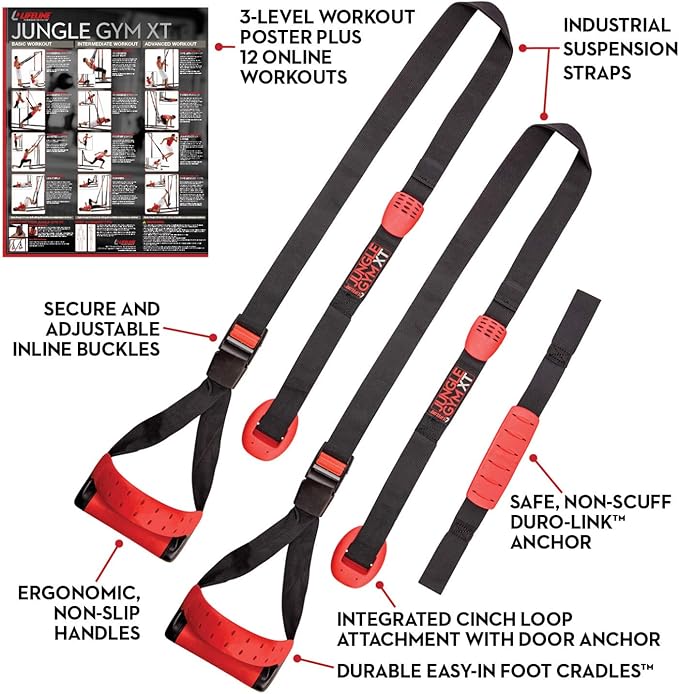 Lifeline Jungle Gym XT Body Weight Suspension Trainer System – Patented Split Anchor, Full-Body Workout, Lightweight Home Suspension Training Kit for Home Gym, Workout Equipment-StrideForce Fitness