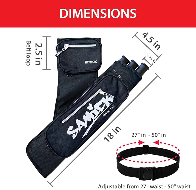 Archery Arrow Quiver - Adjustable Waist Hanged Quiver with 3 Removable Tubes & Pockets for Archery Arrows Case & Equipment - Ideal for Hunting & Target Practice - Right Handed Only-StrideForce Fitness