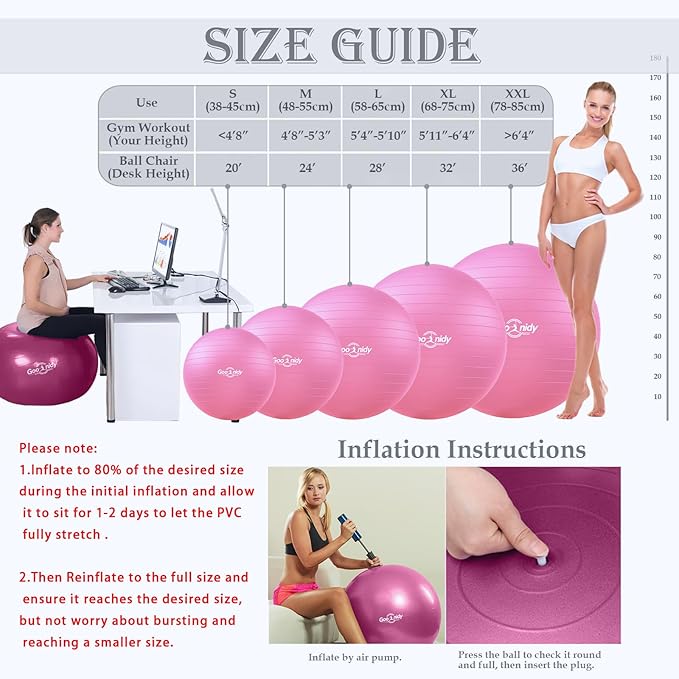 Soft Exercise ball, Anti-Burst Yoga Ball Chair Supports 2200lbs, Workout Equipment w/ Pump for Women Pregnancy, Medicine, Birthing, Physical Therapy, Stability, Excersing, Birth, Swiss, Fitness, Gym-StrideForce Fitness