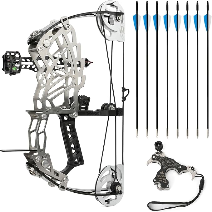 Short Axle Compound Bow Hunting Package Adjustable Draw Weight 15-32 Lbs No Bow Press Needed Includes 8 Carbon Arrows, Wrist Release & Sight Left/Right Hand (Short Shaft Type 1)-StrideForce Fitness