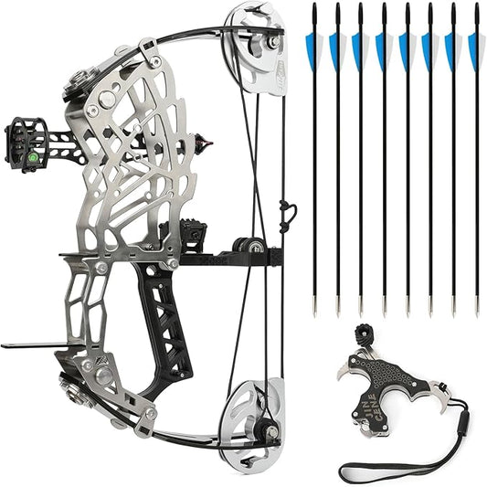 Short Axle Compound Bow Hunting Package Adjustable Draw Weight 15-32 Lbs No Bow Press Needed Includes 8 Carbon Arrows, Wrist Release & Sight Left/Right Hand (Short Shaft Type 1)-StrideForce Fitness