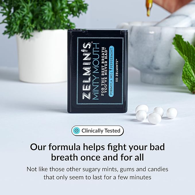 1 Pack - Zelmin's Minty Mouth Breath Freshener - Long Lasting Bad Breath Treatment for Adults, Instant Freshness Helps with Dry Mouth, Natural Breath Mints for Travel, Alcohol-Free, Keto, Gluten-Free