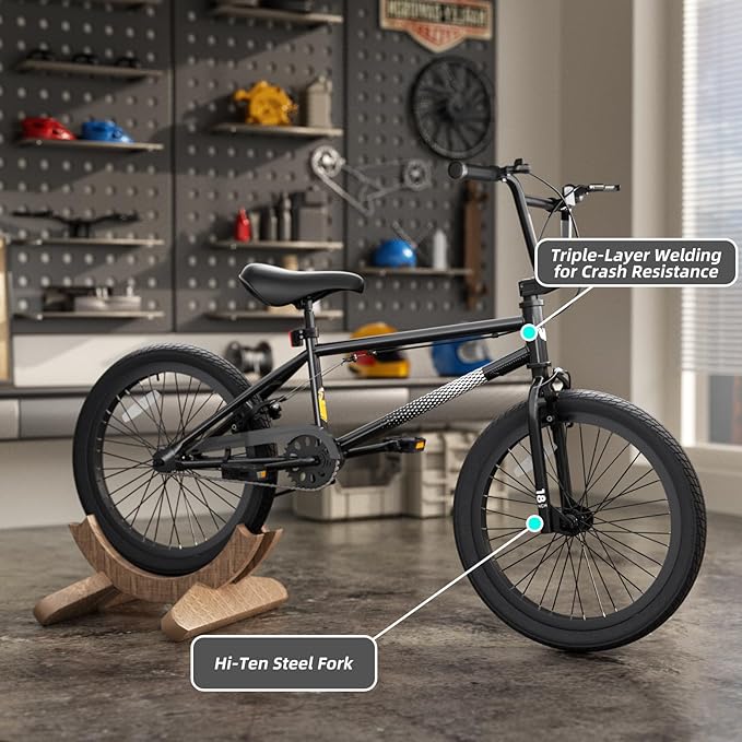 67i Boys BMX Bike 18/20 Inch Ages 8-12 Kids Bicycle with Front Rear U Brake Adjustable Seat Iron Fork 2.09" Wide Tires-StrideForce Fitness