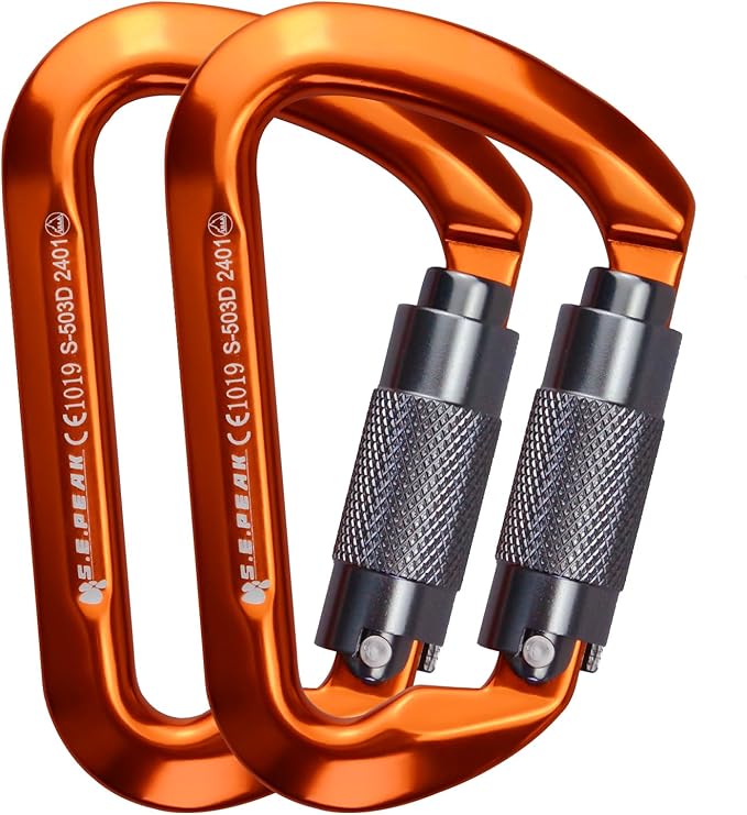 SEPEAK UIAA 30kN Climbing Carabiner Clips, Professional Heavy Duty Twist Locking Carabiners for Climbing,Mountaineering, Rappelling, Camping, Hiking, Swings, Large D Ring Hooks-StrideForce Fitness