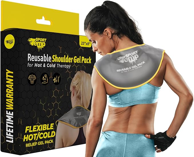 Hot & Cold Reusable Gel Pack Wrap for Neck/Shoulder/Back Pain Relief - Flexible Soft Compress - Ice & Heat Therapy for Rotator Cuff, Cervical, Pain, Swelling, Injuries and Surgery - Sport Temp-StrideForce Fitness