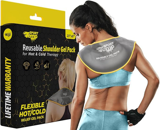Hot & Cold Reusable Gel Pack Wrap for Neck/Shoulder/Back Pain Relief - Flexible Soft Compress - Ice & Heat Therapy for Rotator Cuff, Cervical, Pain, Swelling, Injuries and Surgery - Sport Temp-StrideForce Fitness