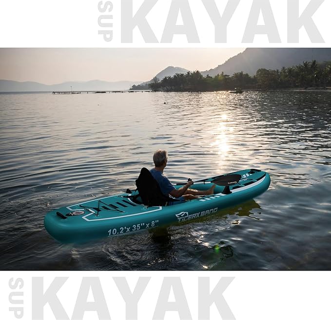 10.2'x35''x8'' Inflatable Kayak with Detachable Seat, SUP-Kayak Set Includes Hand Pump/Aluminum Oar/Backpack, Inflatable Boat for Adults/Kids | for Fishing, Touring-Green-StrideForce Fitness