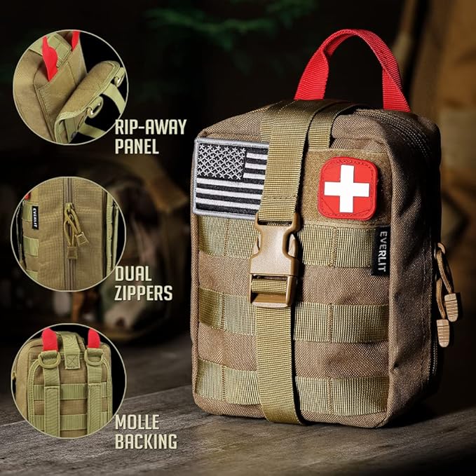 EVERLIT 250 Pieces Survival First Aid Kit IFAK EMT Molle Pouch Survival Kit Outdoor Gear Emergency Kits Trauma Bag for Camping Boat Hunting Hiking Home Car Earthquake and Adventures-StrideForce Fitness