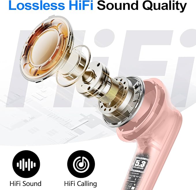 kurdene Wireless Earbuds Bluetooth 5.4 Headphones 60H Playtime Deep Bass Stereo Ear Buds with Mic Comfort Lightweight in Ear Earphones for Workout/Running Pink-StrideForce Fitness