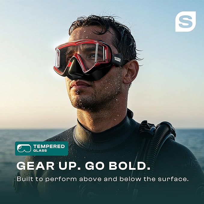 Pano 3 Scuba Diving Mask, Tempered Glass Snorkel Mask Three-Window Scuba Mask No-Leak Dive Mask Silicone Skirt Diving Mask for Snorkeling and Scuba Use-StrideForce Fitness