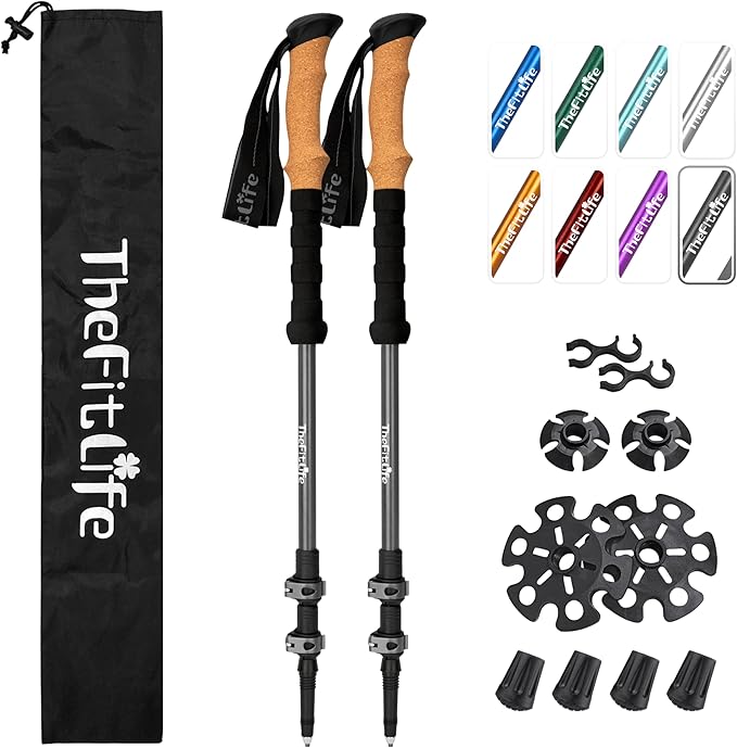 TheFitLife Trekking Poles - Lightweight 7075 Aluminum Hiking Sticks with Cork Grips, Adjustable Telescopic Design, Metal Flip Lock for Men & Women - Perfect for Hiking, Walking, Camping & Backpacking-StrideForce Fitness