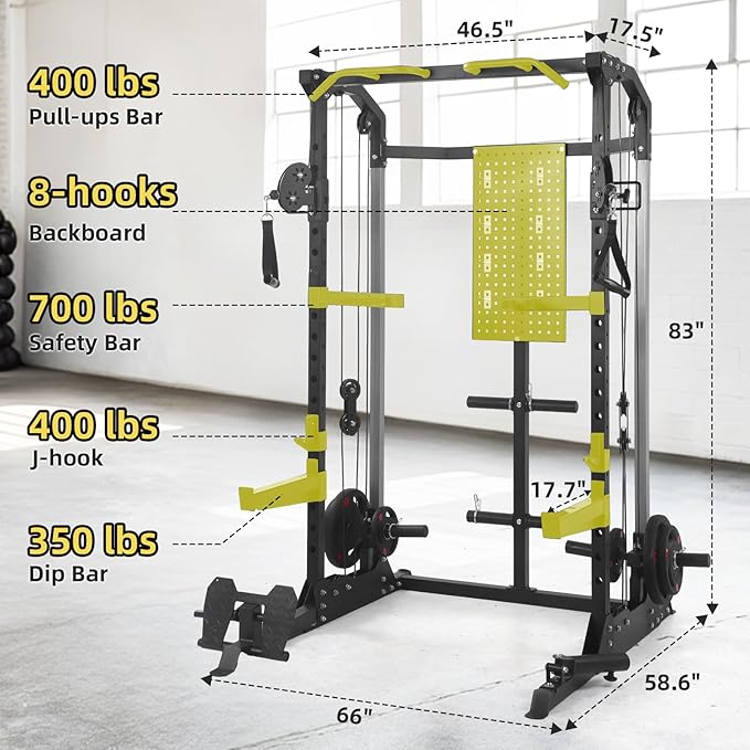 Power Cage, Squat Rack with Cable Crossover and Dual Independent Pulley System, 2000LB Capacity Workout Cage with More Training Attachments, Power Rack for Home Gym-StrideForce Fitness
