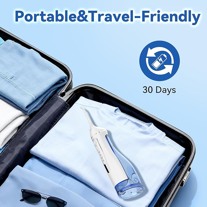 Cordless Portable Water Flosser with 300ML Tank: Rechargeable Oral Irrigator with 5 Tips for Travel, Braces Care and Sensitive Gums, IPX7 Waterproof Teeth Cleaning Device(Black)