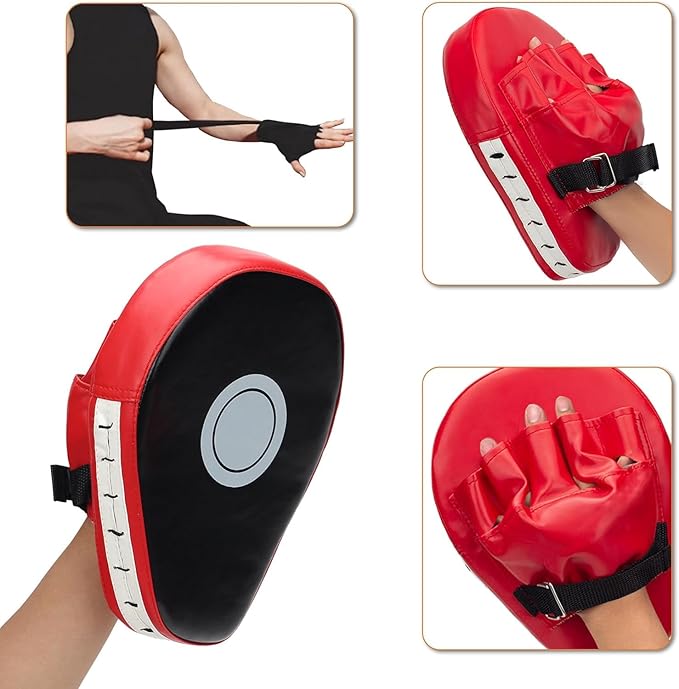 3-in-1 Boxing Pads and Kick Punching Mitts Set, Leather Hand Target Focus Pads, MMA Muay Thai Pads for Kicking Taekwondo Karate Kickboxing, Kids Adults Boxing Training Sparring Gear Equipment-StrideForce Fitness