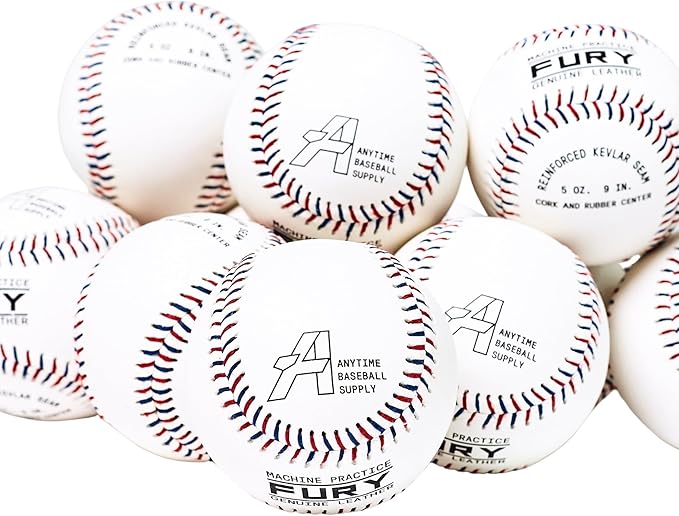 Anytime Baseball Fury Leather Pitching Machine Baseballs - 1 Dozen Flat Seam Pitching Machine Balls-StrideForce Fitness