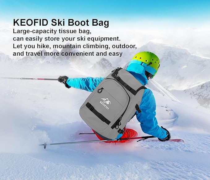 KEOFID 50L Ski Boot Bag Backpack, Waterproof Ski Bag, Travel Backpack for Ski Helmet, Snowboard-StrideForce Fitness